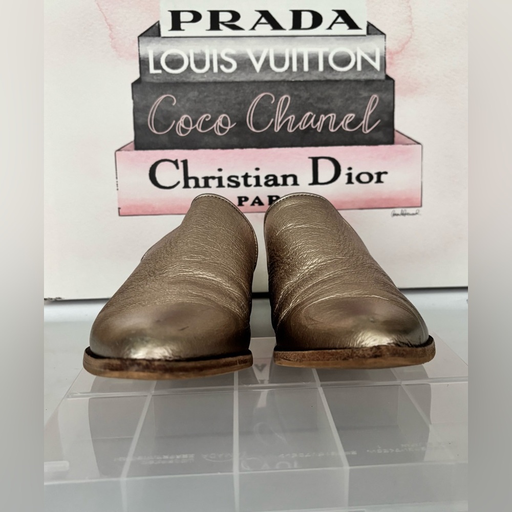 Corso Como Dylan Pointy Toe Mule Metallic Gold Leather Short Wood Heels Size 7 - Picture 5 of 11